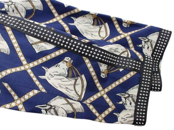 GUCCI グッチ スタッズロングコート メンズ46 ネイビー/ホワイト/ブラック コットン 716220Z8A6L 2143000712721 【432】