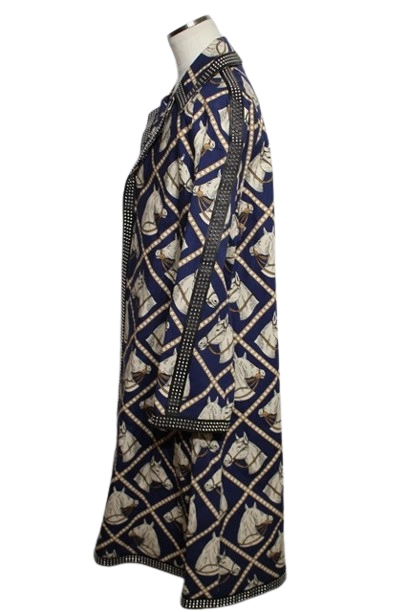 GUCCI グッチ スタッズロングコート メンズ46 ネイビー/ホワイト/ブラック コットン 716220Z8A6L 2143000712721 【432】