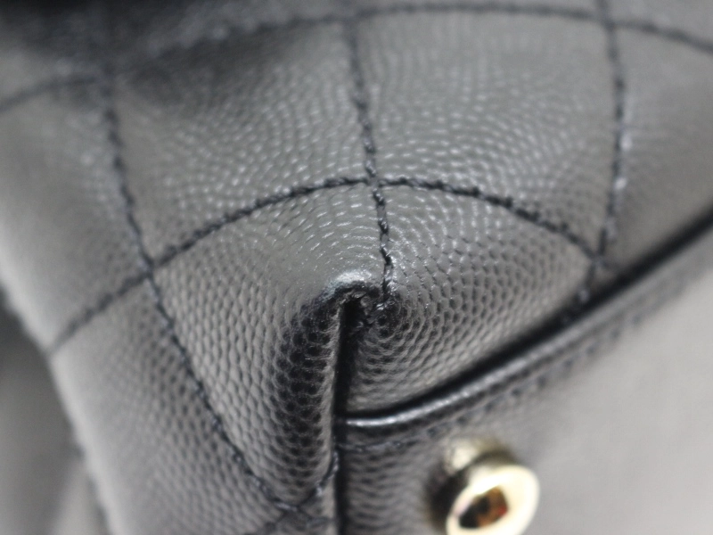 CHANEL シャネル トップハンドル フラップ バッグ 2WAYハンドバッグ ブラック SV シルバー金具 キャビア リザード 2143700198368【200】