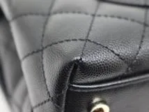 CHANEL シャネル トップハンドル フラップ バッグ 2WAYハンドバッグ ブラック SV シルバー金具 キャビア リザード 2143700198368【200】
