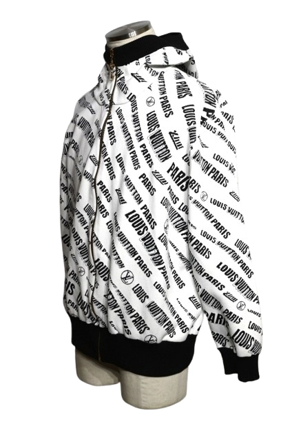 LOUIS VUITTON ルイヴィトン スランティドシグネチャー パーカー ホワイト ブラック ビスコース RW212B IT1 FLKC93