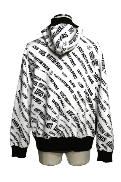 LOUIS VUITTON ルイヴィトン スランティドシグネチャー パーカー ホワイト ブラック ビスコース RW212B IT1 FLKC93