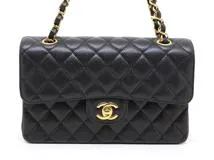 CHANEL シャネル マトラッセＷフラップ23 ブラック GP ゴールド金具 A01113 2120000321993【200】