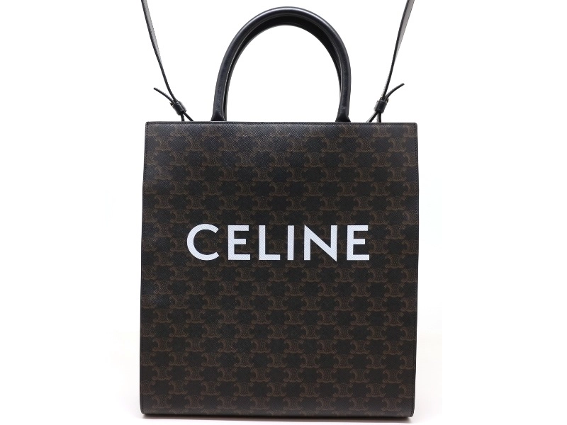 CELINE　セリーヌ　トートバッグ　トリオンフ　バーティカルカバ　ミディアム　ブラック/ブラウン　PVC　194432CIM.38NO　2148103798337　【中古】【大黒屋】【200】