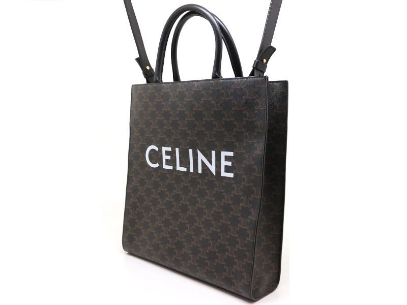 CELINE　セリーヌ　トートバッグ　トリオンフ　バーティカルカバ　ミディアム　ブラック/ブラウン　PVC　194432CIM.38NO　2148103798337　【中古】【大黒屋】【200】