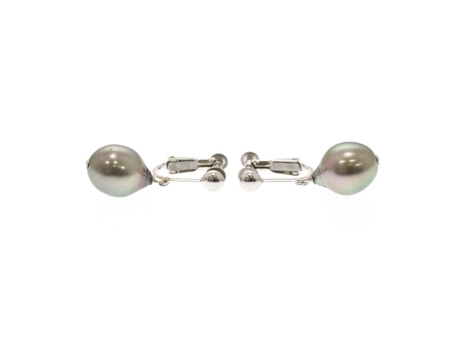 JEWELRY ノンブランド イヤリング K14ホワイトゴールド ブラックパール 4.2g【473】