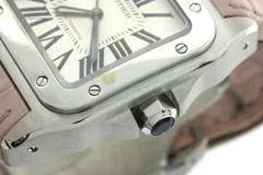 Cartier カルティエ 腕時計 2015年並行品 サントス100 MM W20126X8 ホワイト文字盤 ステンレス/アリゲーター 自動巻き【472】SJ