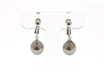 JEWELRY ノンブランド イヤリング K14ホワイトゴールド ブラックパール 4.2g【473】