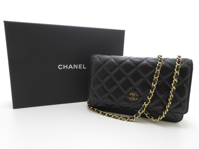 CHANEL シャネル マトラッセ チェーンウォレット ラムスキン ブラック