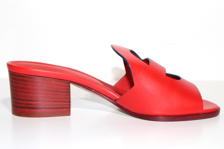 新品未使用　エルメス　サントリーニ　レザーフラットサンダル バイカラーレッド赤 HERMESオレンジ ヒールサンダル