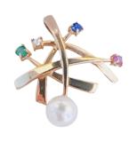 JEWELRY　ジュエリー　ペンダントトップ　K14　P　パール　マルチカラーストーン　約1.9g　2120700016526【208】