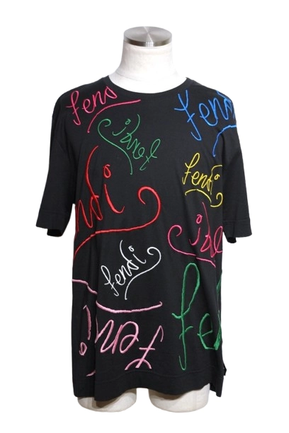 FENDI フェンディ ARTIST ALLOVER Tシャツ メンズM ブラック コットン FY0936AH0V