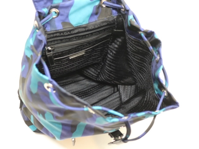 PRADA　プラダ　リュック　カモフラージュ　リュックサック　ネイビー／ブラック　ナイロン／サフィアーノ　BZ0032　2148103817342　【中古】【大黒屋】【472】