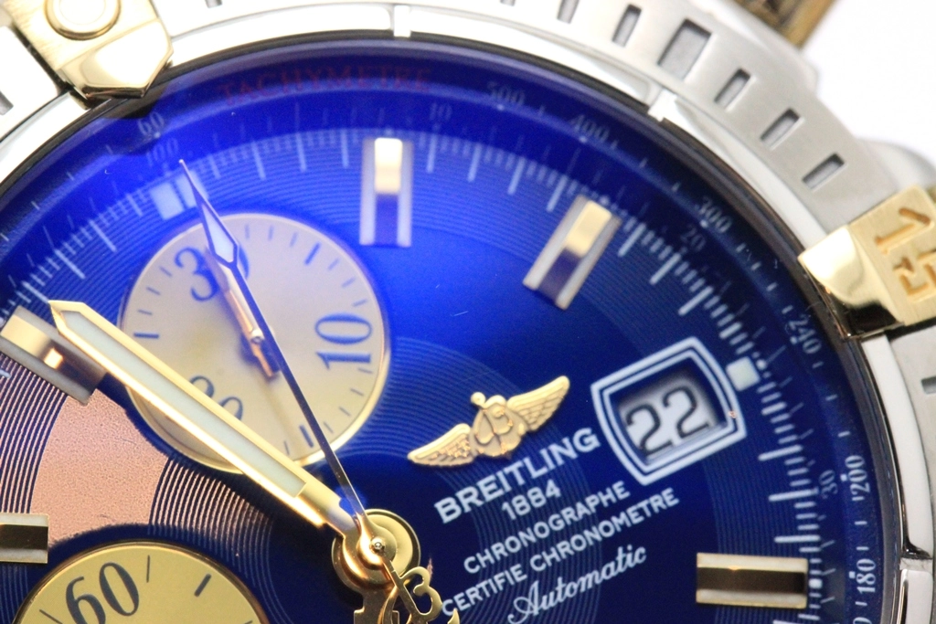 BREITLING ブライトリング 腕時計 クロノマット エボリューション B13356/B156C46PA K18イエローゴールド/スティール ブルー文字盤 自動巻き【472】SJ