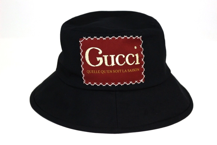 GUUCI グッチ 帽子 コットン ハット M サイズ ブラック コットン 刺繡ラベル 2020年 627174 4HK02 1000【200】
