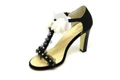 CHANEL シャネル サンダル レディース37C ブラック ベロア ファブリック フェイクパール