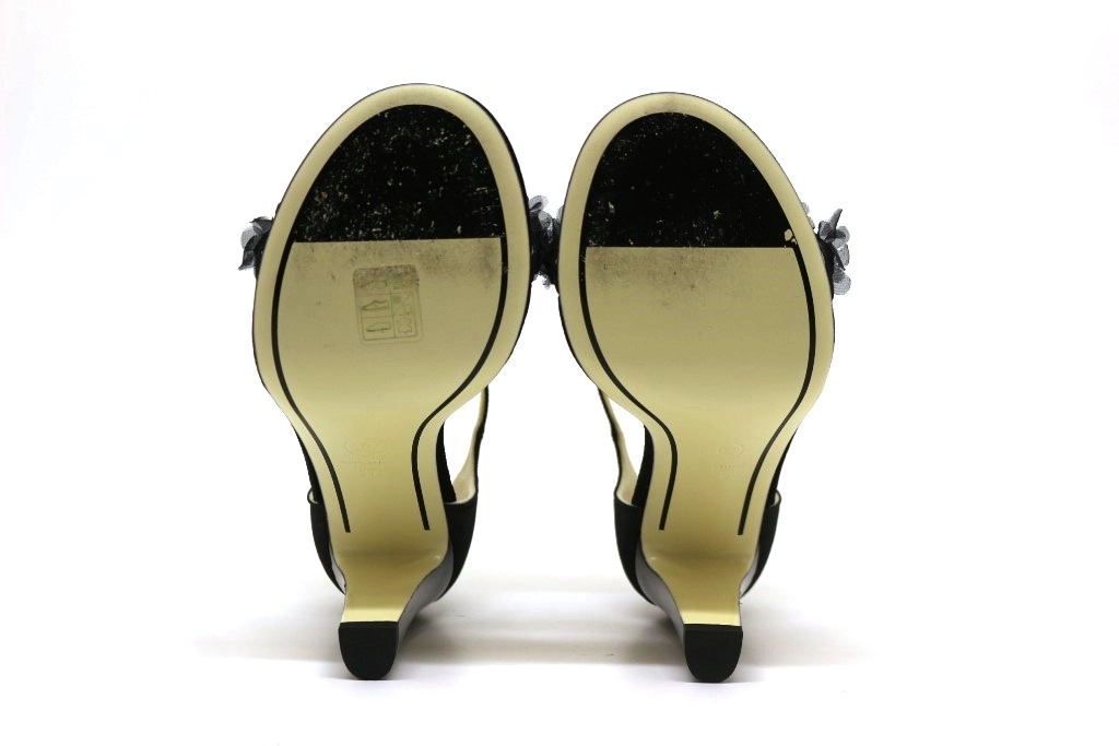 CHANEL シャネル サンダル レディース37C ブラック ベロア ファブリック フェイクパール