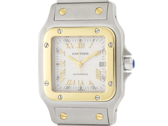 カルティエ Cartier 時計 メンズ ブランド サントスガルベ LM デイト 自動巻き AT ステンレス SS ゴールド YG W20058C4 シルバー ゴールド ホワイト 磨き済み
