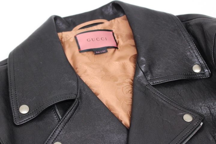 GUCCI グッチ 衣類 ブルゾン レザージャケット メンズ46 ブラック 羊革 