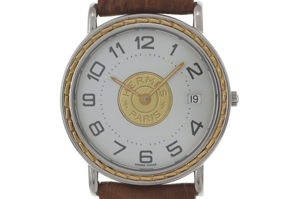 HERMES エルメス 腕時計 セリエ 32mm SE4.220 ステンレス/ゴールドメッキ 社外品革ベルト ホワイト/ゴールド文字盤 クォーツ【472】SJ  の購入なら「質」の大黒屋（公式）