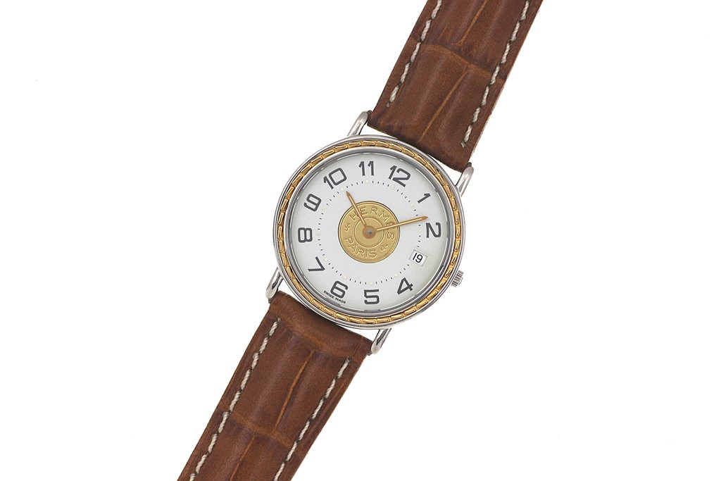 HERMES エルメス 腕時計 セリエ 32mm SE4.220 ステンレス/ゴールドメッキ 社外品革ベルト ホワイト/ゴールド文字盤 クォーツ【472】SJ  の購入なら「質」の大黒屋（公式）