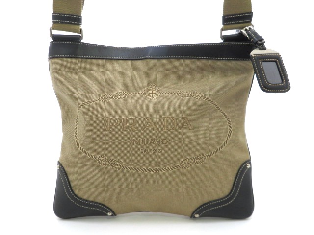 PRADA プラダ ロゴジャガード ショルダーバッグ ベージュ ブラック
