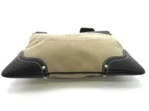 PRADA プラダ ロゴジャガード ショルダーバッグ ベージュ ブラック キャンバス レザー【473】