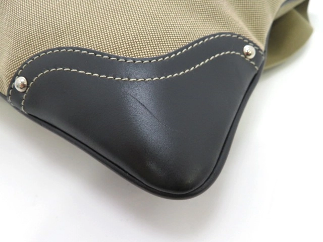 PRADA プラダ ロゴジャガード ショルダーバッグ ベージュ ブラック キャンバス レザー【473】