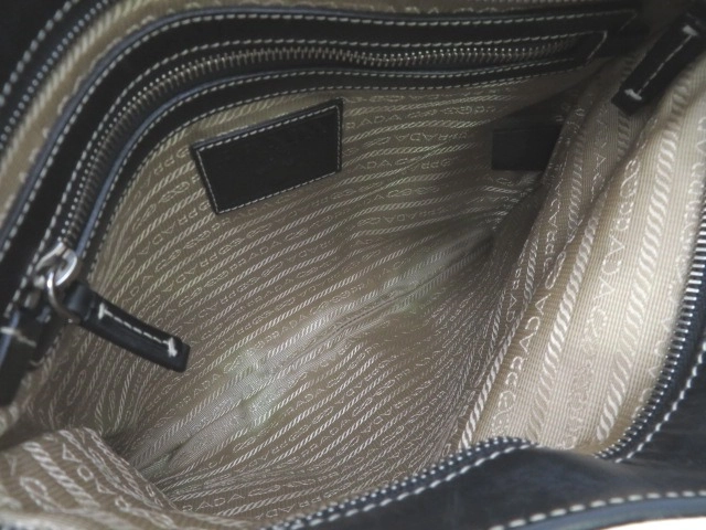 PRADA プラダ ロゴジャガード ショルダーバッグ ベージュ ブラック キャンバス レザー【473】
