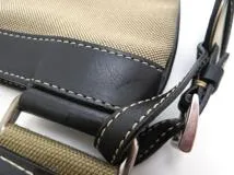 PRADA プラダ ロゴジャガード ショルダーバッグ ベージュ ブラック キャンバス レザー【473】