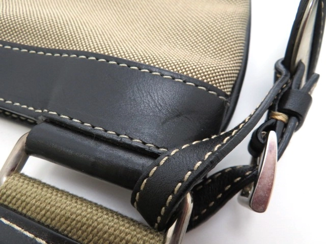 PRADA プラダ ロゴジャガード ショルダーバッグ ベージュ ブラック キャンバス レザー【473】