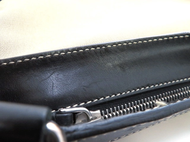 PRADA プラダ ロゴジャガード ショルダーバッグ ベージュ ブラック キャンバス レザー【473】