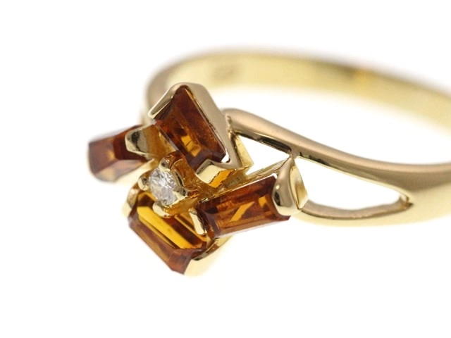 JEWELRY ノンブランド ジュエリー 指輪 リング K18 イエローゴールド トパーズ ダイヤモンド 11号 3.0g【473】