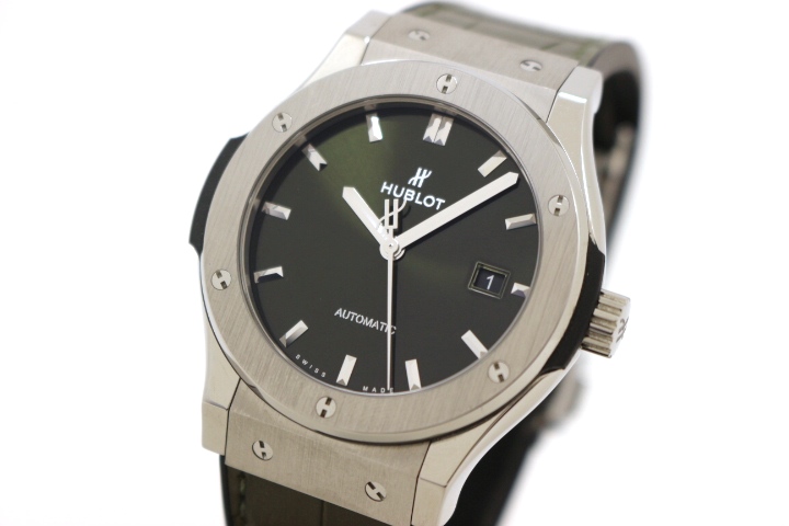 【115651】HUBLOT ウブロ  542.NX.8970.LR クラシックフュージョン グリーンダイヤル TI/ラバー/レザー（クロコ） 自動巻き 保証書 純正ボックス 腕時計 時計 WATCH メンズ 男性 男 紳士