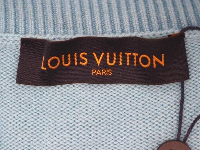 LOUIS VUITTON ルイ・ヴィトン 衣類 ディストーテッドジャイアントダミエクルーネック メンズXL ブルー ウール 1A8P48 参考定価:\180,400- 2143000518873 【200】