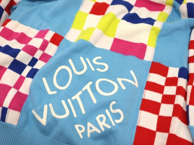 LOUIS VUITTON ルイ・ヴィトン 衣類 ディストーテッドジャイアントダミエクルーネック メンズXL ブルー ウール 1A8P48 参考定価:\180,400- 2143000518873 【200】