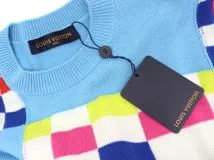 LOUIS VUITTON ルイ・ヴィトン 衣類 ディストーテッドジャイアントダミエクルーネック メンズXL ブルー ウール 1A8P48 参考定価:\180,400- 2143000518873 【200】