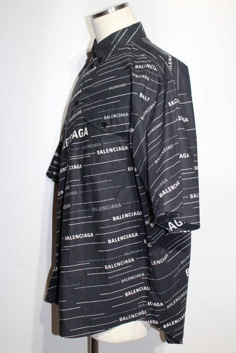 BALENCIAGA バレンシアガ 半袖 シャツ メンズ36 ロゴ ブラック 
