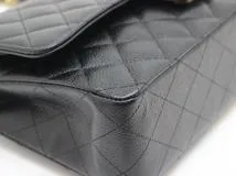 CHANEL シャネル マトラッセWフラップ25 Wチェーンショルダーバッグ A01112 ブラック GP ゴルード金具 キャビア 2120000316302【200】