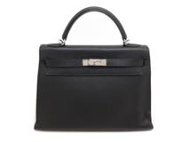 HERMES エルメス ケリー32 ハンドバッグ ブラック SV シルバー金具 トゴ □G刻 2143300224368【200】