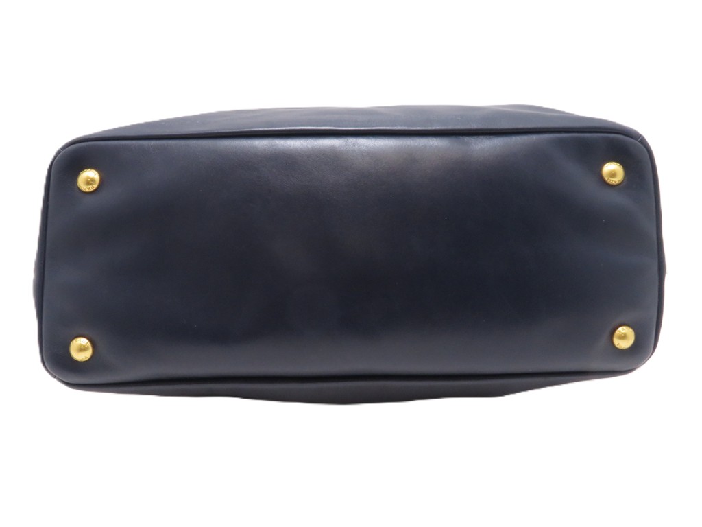 PRADA ネイビー レザートートバッグ ネイビー プラダ Re-Edition 1978 Re-Nylon xサフィアーノレザー