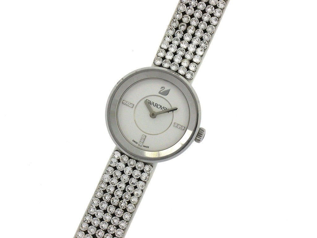 SWAROVSKI スワロフスキー  腕時計 ピアッツァ ミニ 1183490 シルバー文字盤 スティール/革/クリスタル クォーツ 2015年正規品【472】SJ