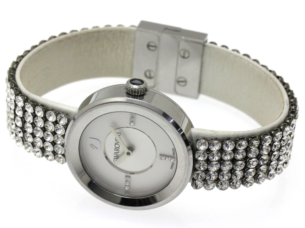 SWAROVSKI スワロフスキー  腕時計 ピアッツァ ミニ 1183490 シルバー文字盤 スティール/革/クリスタル クォーツ 2015年正規品【472】SJ