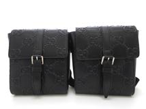 GUCCI グッチ GGエンボス ウエストバッグ Wポーチ ボディバッグ ブラック  レザー【473】