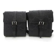 GUCCI グッチ GGエンボス ウエストバッグ Wポーチ ボディバッグ ブラック  レザー【473】