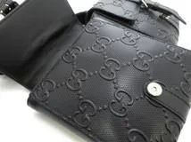 GUCCI グッチ GGエンボス ウエストバッグ Wポーチ ボディバッグ ブラック  レザー【473】
