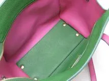 Salvatore Ferragamo　フェラガモ　ガンチーニ　２Wayバッグ　グリーン/ピンク　レザー【430】2148103849039