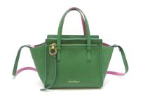 Salvatore Ferragamo　フェラガモ　ガンチーニ　２Wayバッグ　グリーン/ピンク　レザー【430】2148103849039