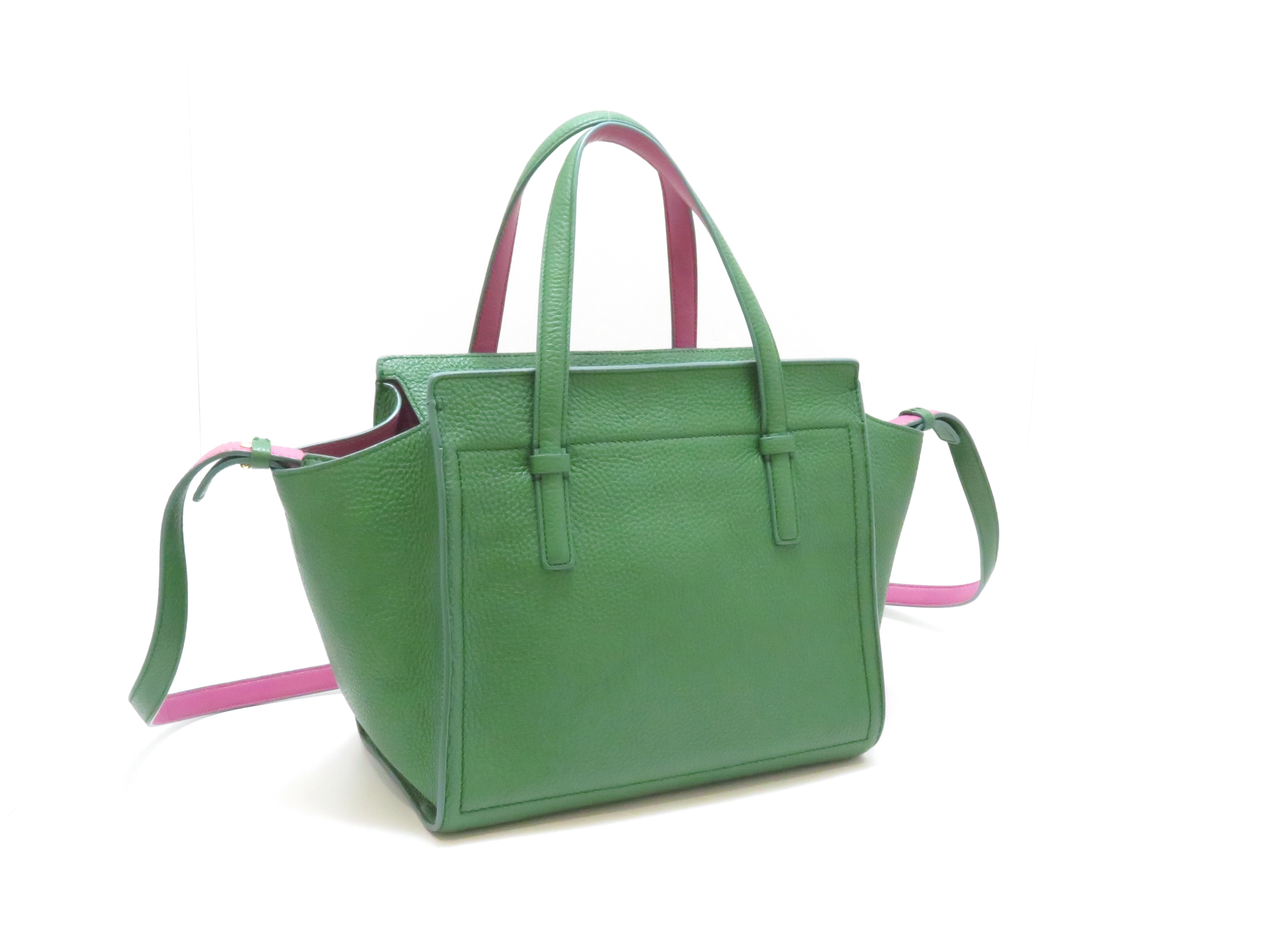 Salvatore Ferragamo　フェラガモ　ガンチーニ　２Wayバッグ　グリーン/ピンク　レザー【430】2148103849039