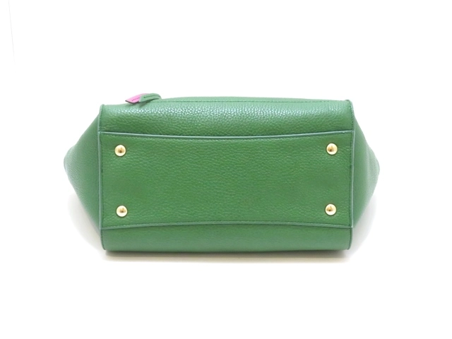 Salvatore Ferragamo　フェラガモ　ガンチーニ　２Wayバッグ　グリーン/ピンク　レザー【430】2148103849039